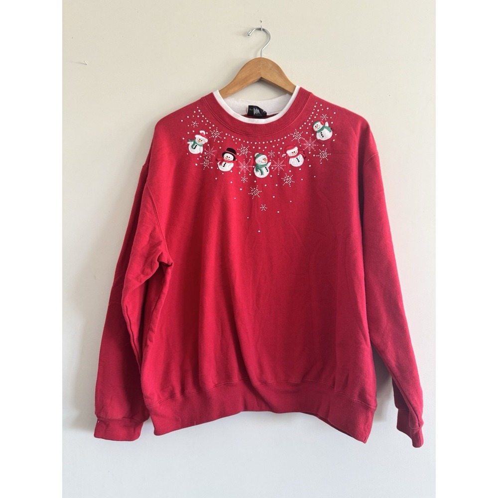 Adorable Vintage Sweatshirt Christmas Snowman Sparkles 90s 2000s Y2K 80s 2XL